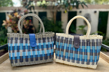 Load image into Gallery viewer, NEW Blue Champagne Rainbow Bag With Blue Leather Closure.
