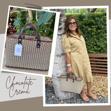 Load image into Gallery viewer, Chocolate Triple Weave Handbag / Dark Brown Leather Handles.
