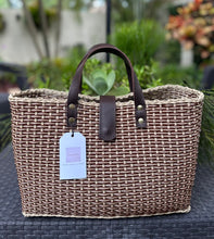 Load image into Gallery viewer, Brown Crema Triple Weave Handbag / Brown Leather Handles &amp; Magnetic Snap Closure
