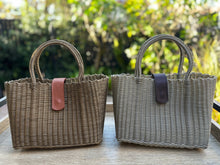 Load image into Gallery viewer, Mini Champagne Tote Bag /  Dark Brown Leather Magnetic Snap Closure
