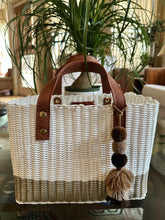 Load image into Gallery viewer, Mini White Champagne Tote Bag - Camel Leather Handles
