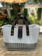 Load image into Gallery viewer, New White And Champagne Color Block Mini Tote With Dark Brown Leather Handles
