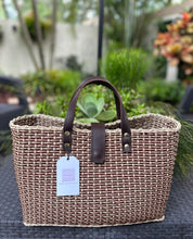 Load image into Gallery viewer, Brown Crema Triple Weave Handbag / Brown Leather Handles &amp; Magnetic Snap Closure
