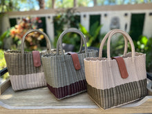 Load image into Gallery viewer, Mini Champagne Burgundy Tote Bag /  Camel Leather Magnetic Snap Closure
