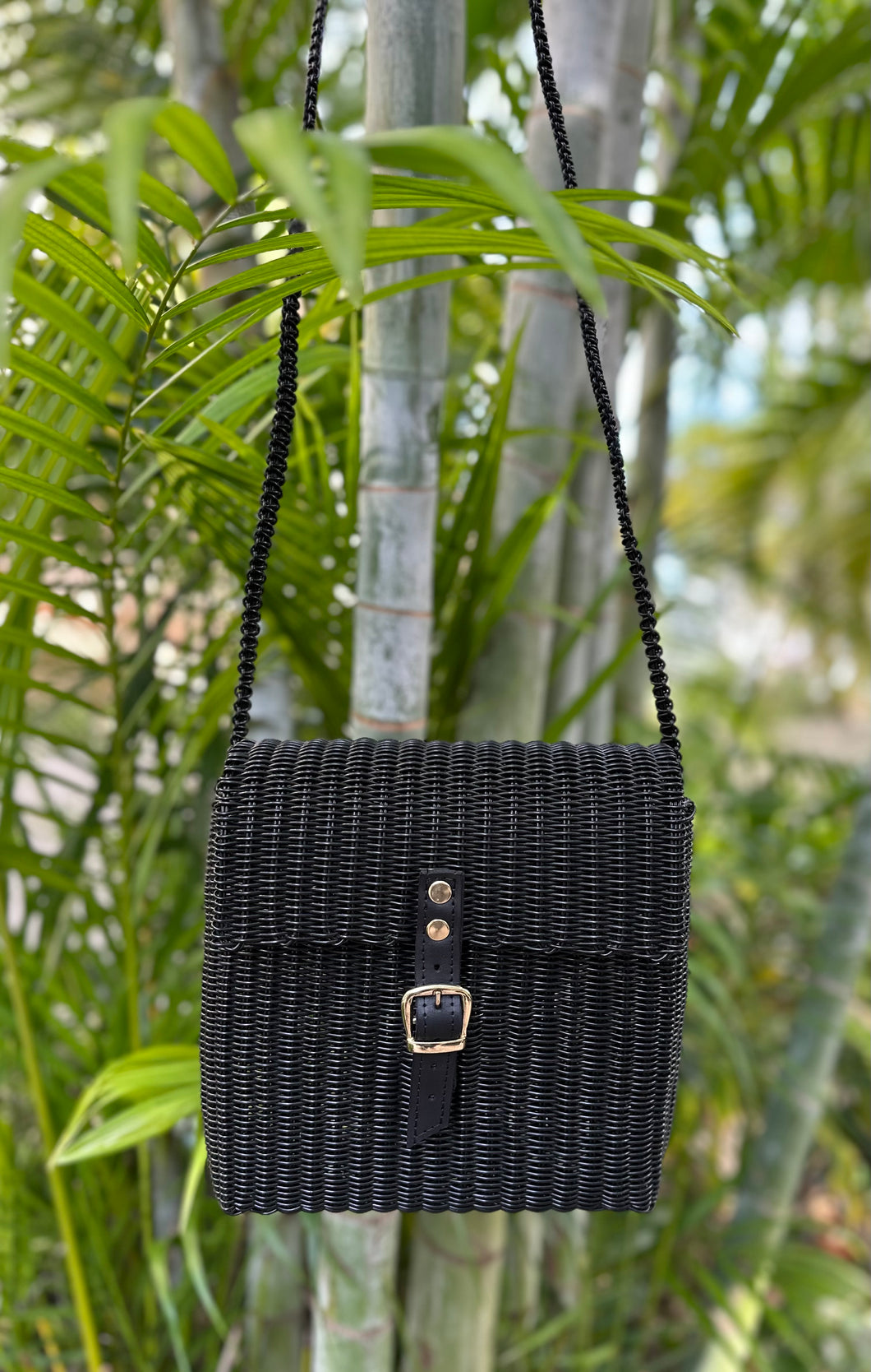 Medium Black Crossbody With  Real Leather Black Strap