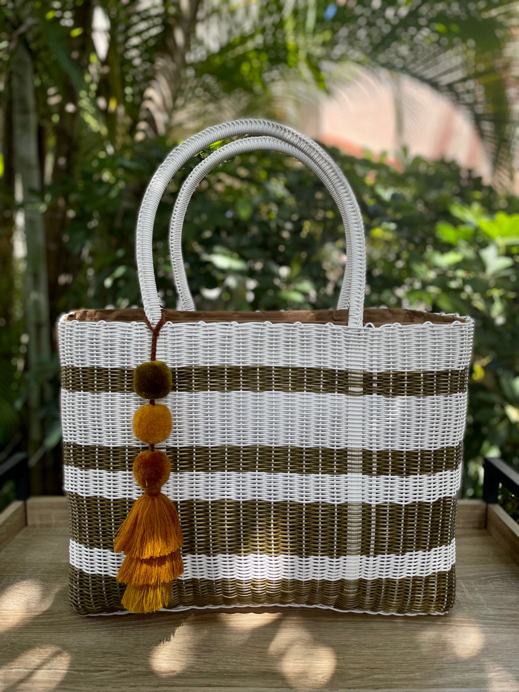 Large White Copper Stripes Beach Tote Bag.